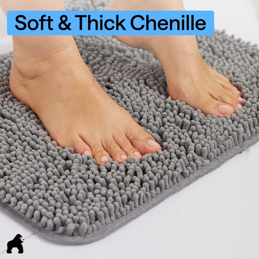 GORILLA GRIP Chenille Bath Mat – Family-Safe Non-Toxic Bathroom Floor Covering with TPR Grip Backing