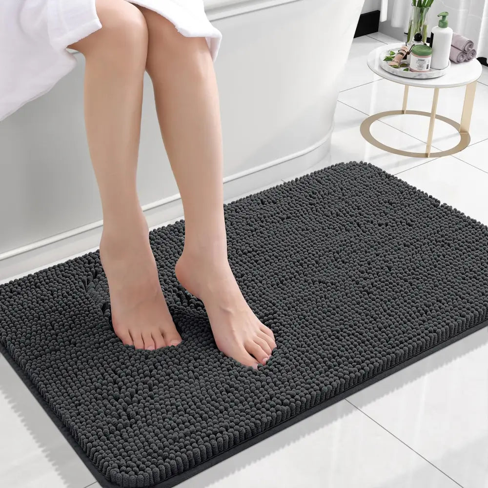 OLANLY Chenille Bathroom Rug – Housewarming Gift Set in Coordinated Colors and Sizes - Dark Grey - 24’’ x 16’’ - Bath