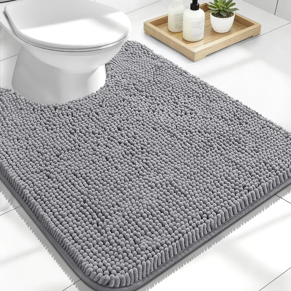 OLANLY Chenille Bathroom Rug – Housewarming Gift Set in Coordinated Colors and Sizes - Grey - 24’’ x 20’’ Contour Rug