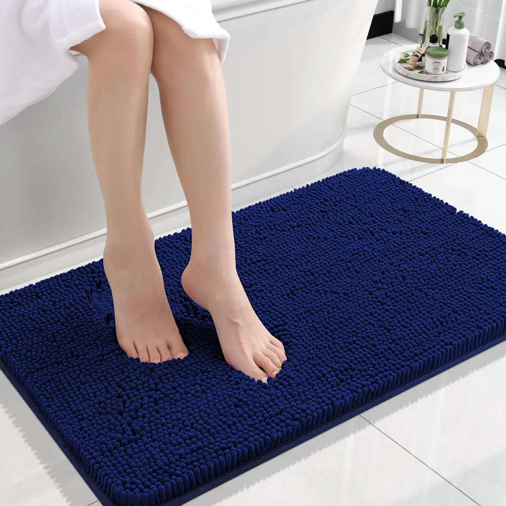 OLANLY Chenille Bathroom Rug – Housewarming Gift Set in Coordinated Colors and Sizes - Navy - 24’’ x 16’’ - Bath Mats