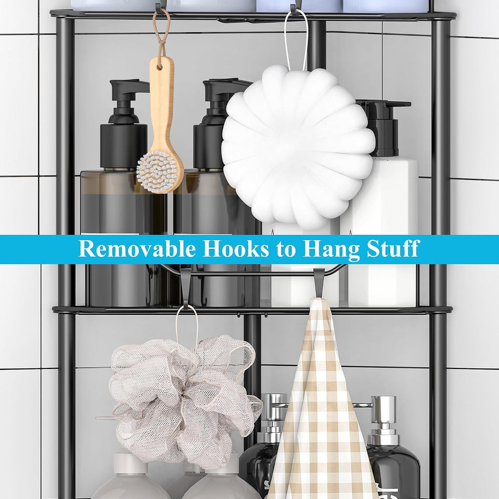 HuggieGems Floor Standing Shower Caddy in Jet Black or Gold – Elevated Bathroom Storage for Spa-Style Self-Care