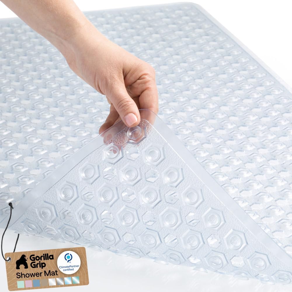 GORILLA GRIP Anti-Slip Bath Mat – Family Bathroom Tub Liner Designed for Safe Kids' Bath Time and Easy Cleaning