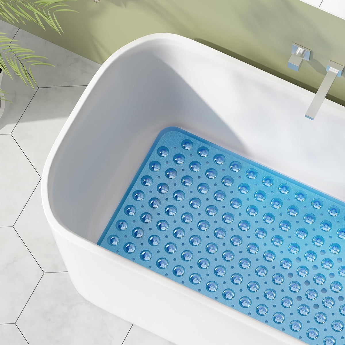 AmazerBath Shower Mat Non Slip 40 x 16 Inches, 16 Color Bath Mat for Bathroom Decor and Style Coordination, Clear Blue