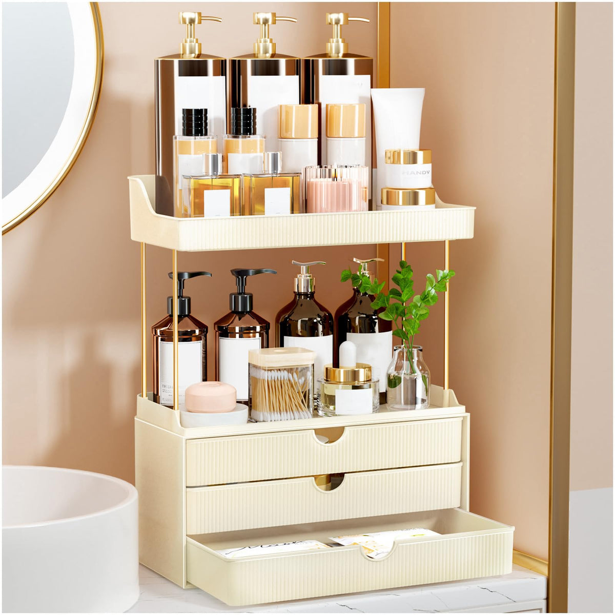 StorBin Gray Makeup Drawer Tower – Decorative Bathroom Counter Organizer Matching Modern Home Interiors