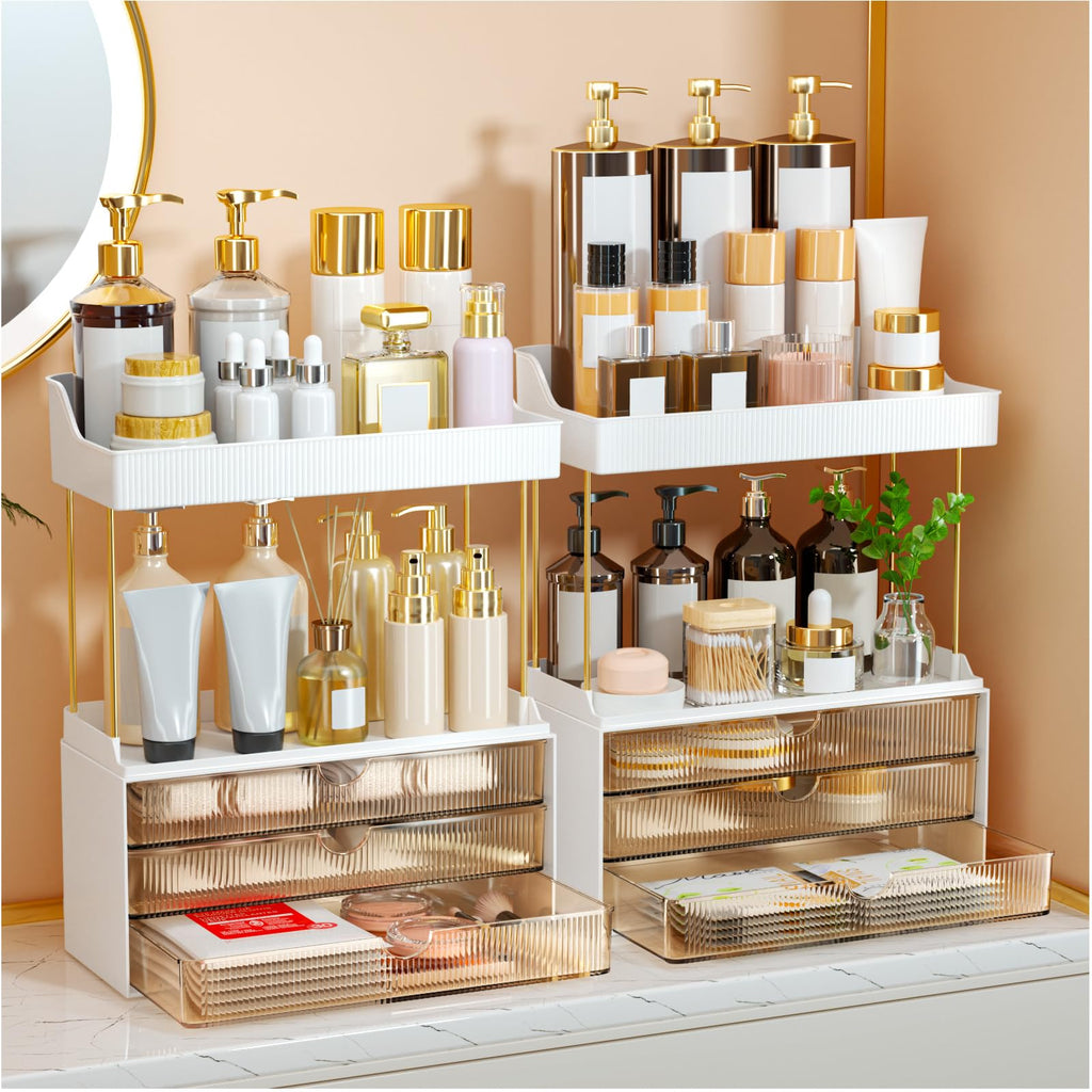 StorBin Gray Makeup Drawer Tower – Decorative Bathroom Counter Organizer Matching Modern Home Interiors