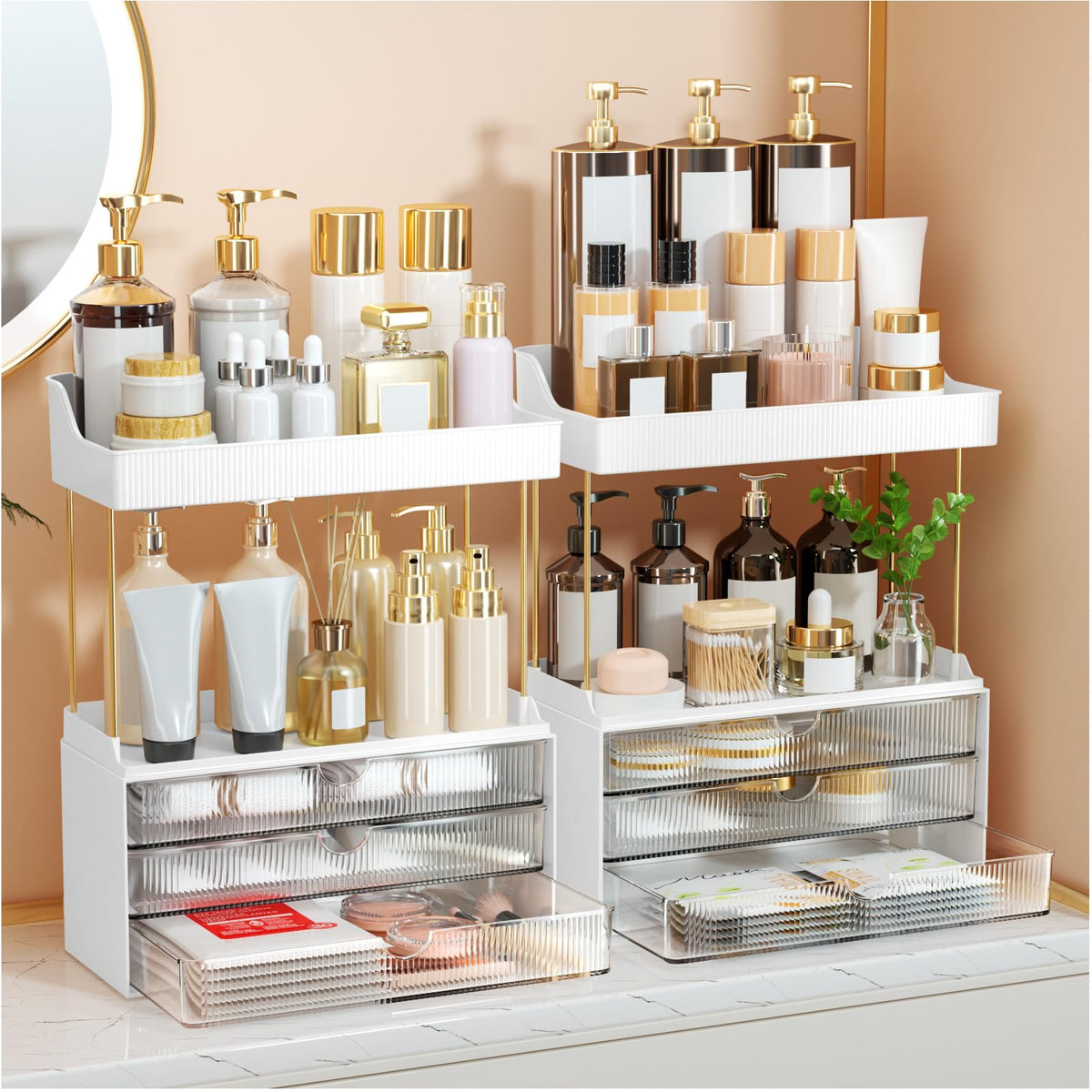 StorBin Gray Makeup Drawer Tower – Decorative Bathroom Counter Organizer Matching Modern Home Interiors