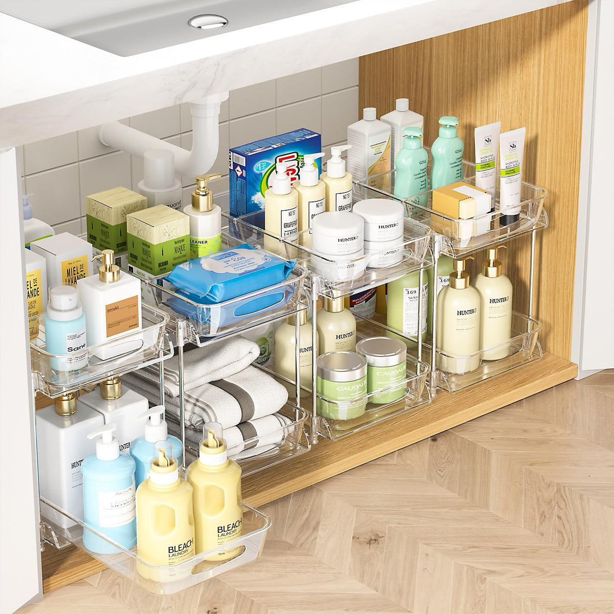 Sevenblue Slide-Out Sink Organizer, Calm and Orderly Storage Solution for Bathroom and Master Suite Retreats