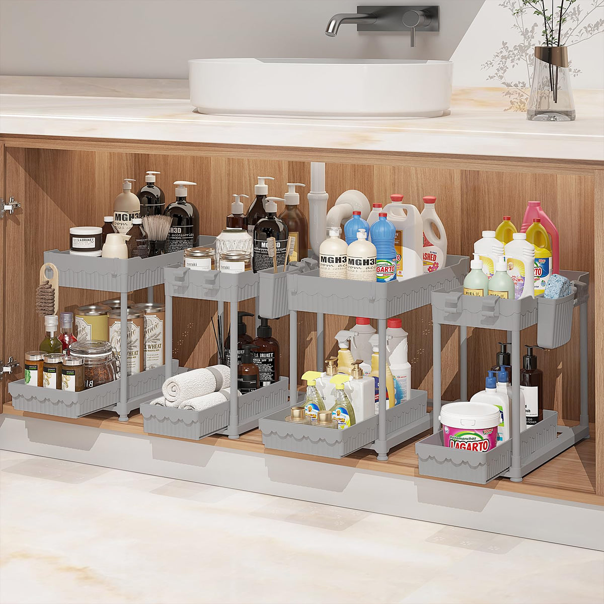 Sevenblue Slide-Out Sink Organizer, Calm and Orderly Storage Solution for Bathroom and Master Suite Retreats