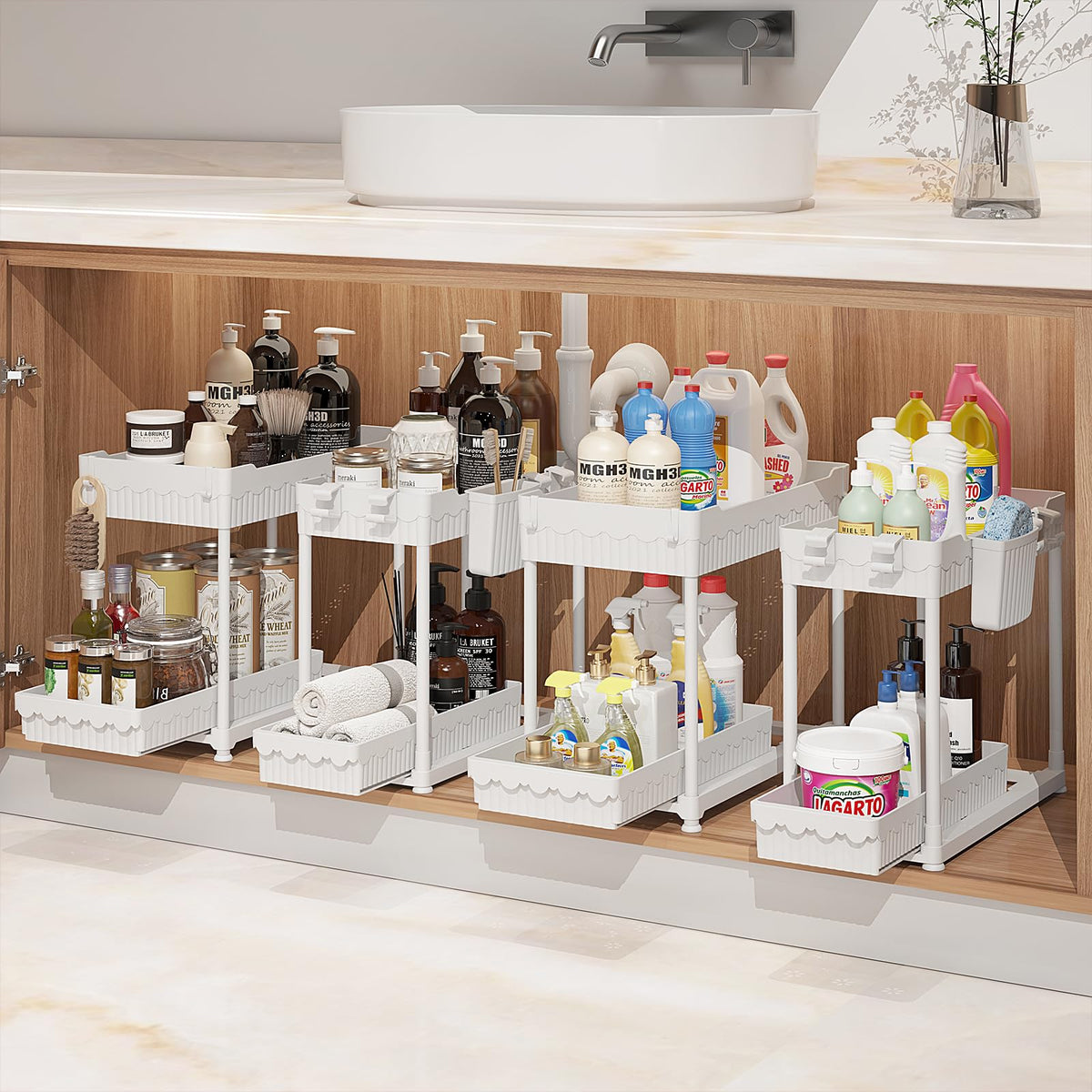 Sevenblue Slide-Out Sink Organizer, Calm and Orderly Storage Solution for Bathroom and Master Suite Retreats