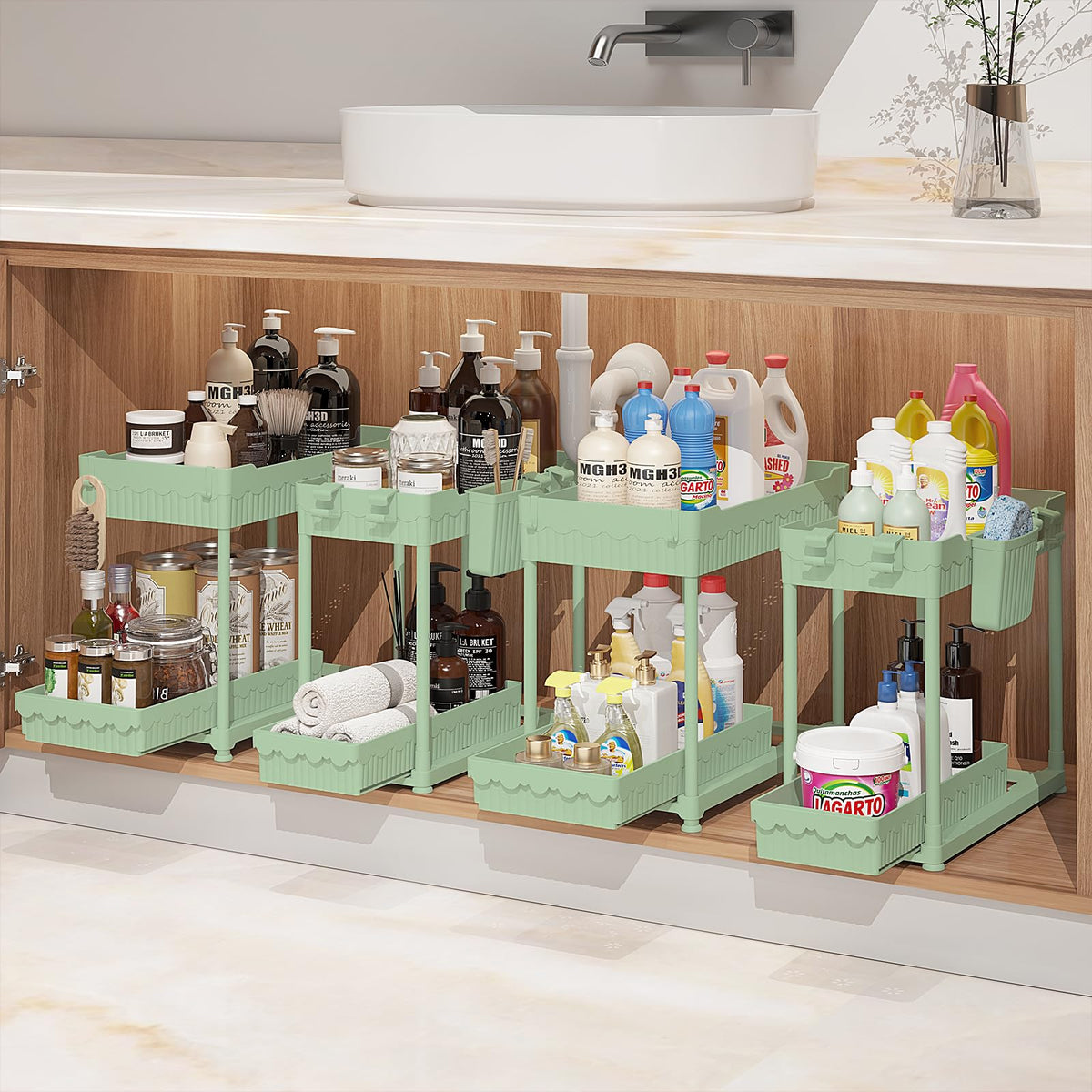Sevenblue Slide-Out Sink Organizer, Calm and Orderly Storage Solution for Bathroom and Master Suite Retreats