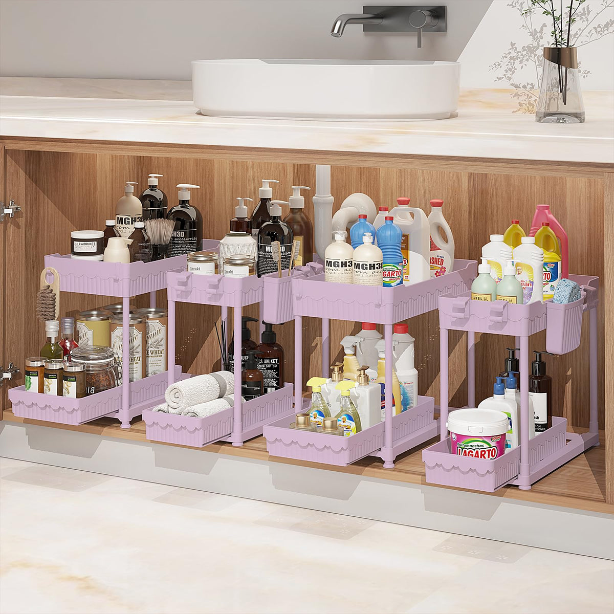 Sevenblue Slide-Out Sink Organizer, Calm and Orderly Storage Solution for Bathroom and Master Suite Retreats
