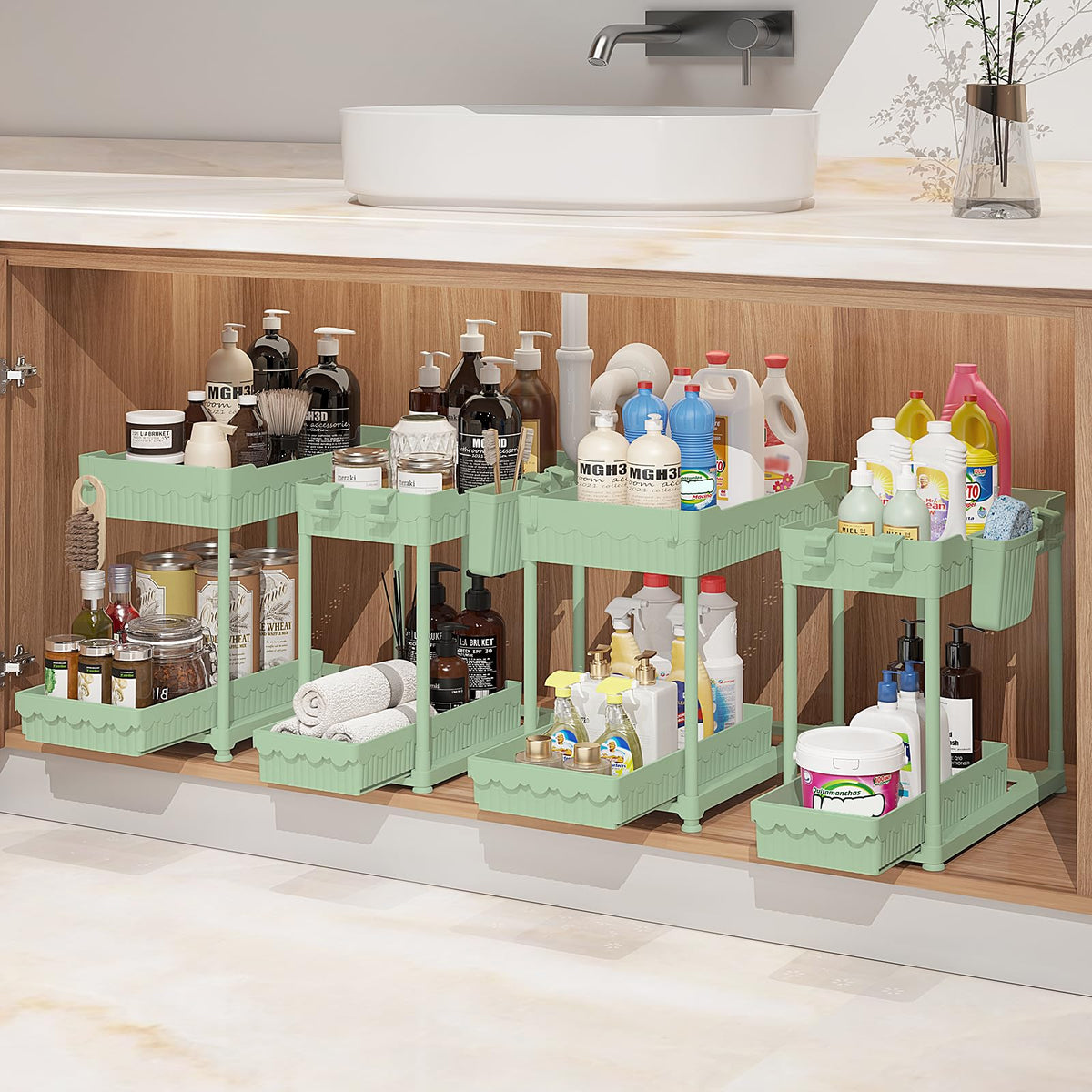 Sevenblue Slide-Out Sink Organizer, Calm and Orderly Storage Solution for Bathroom and Master Suite Retreats
