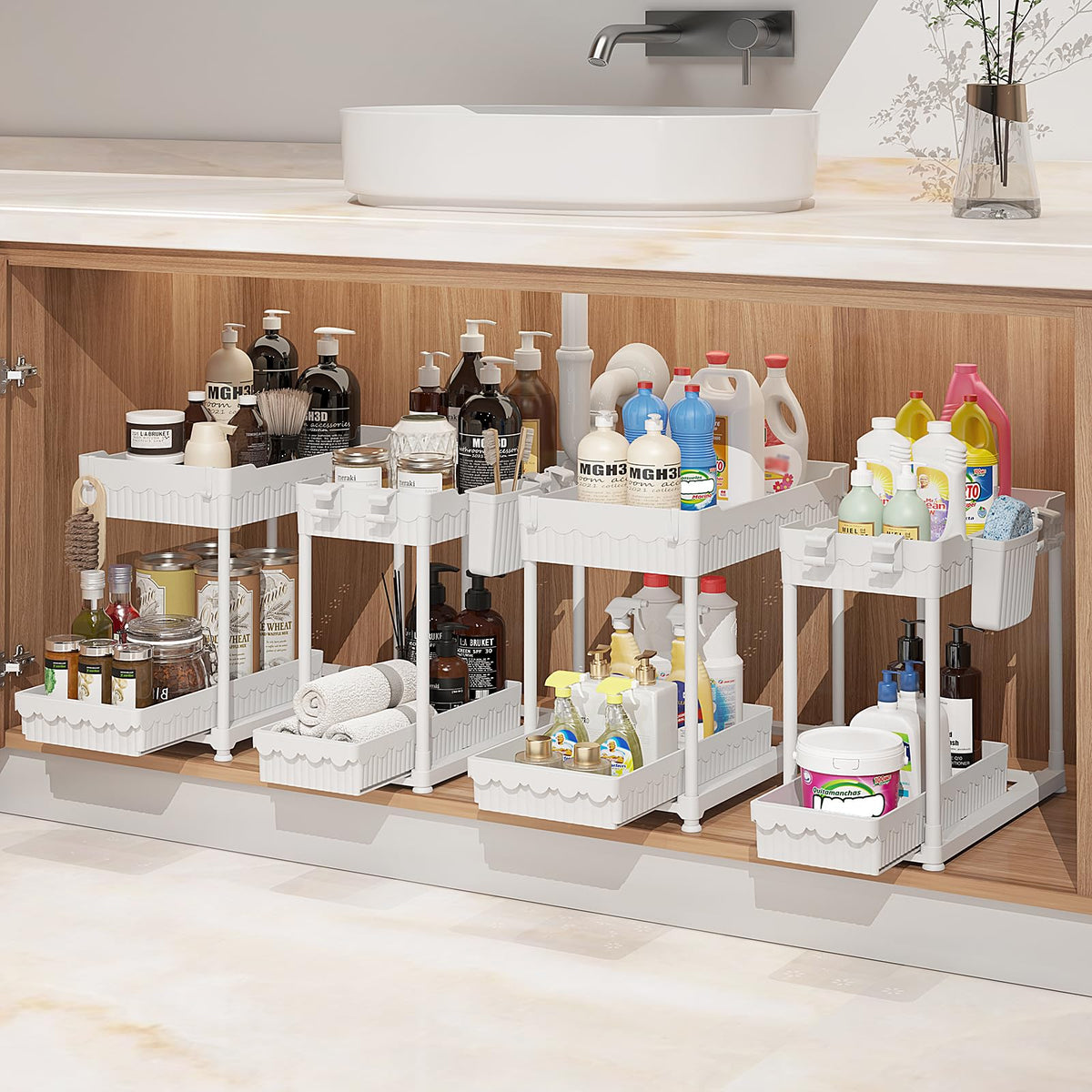 Sevenblue Slide-Out Sink Organizer, Calm and Orderly Storage Solution for Bathroom and Master Suite Retreats