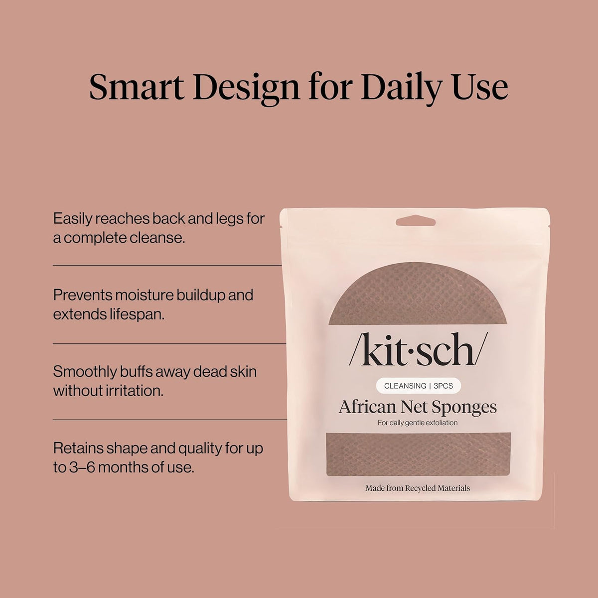 Kitsch African Net Sponge – Clean-Lined Shower Essential for Minimalist Bathrooms, Neutral-Toned Exfoliating Sponge Set