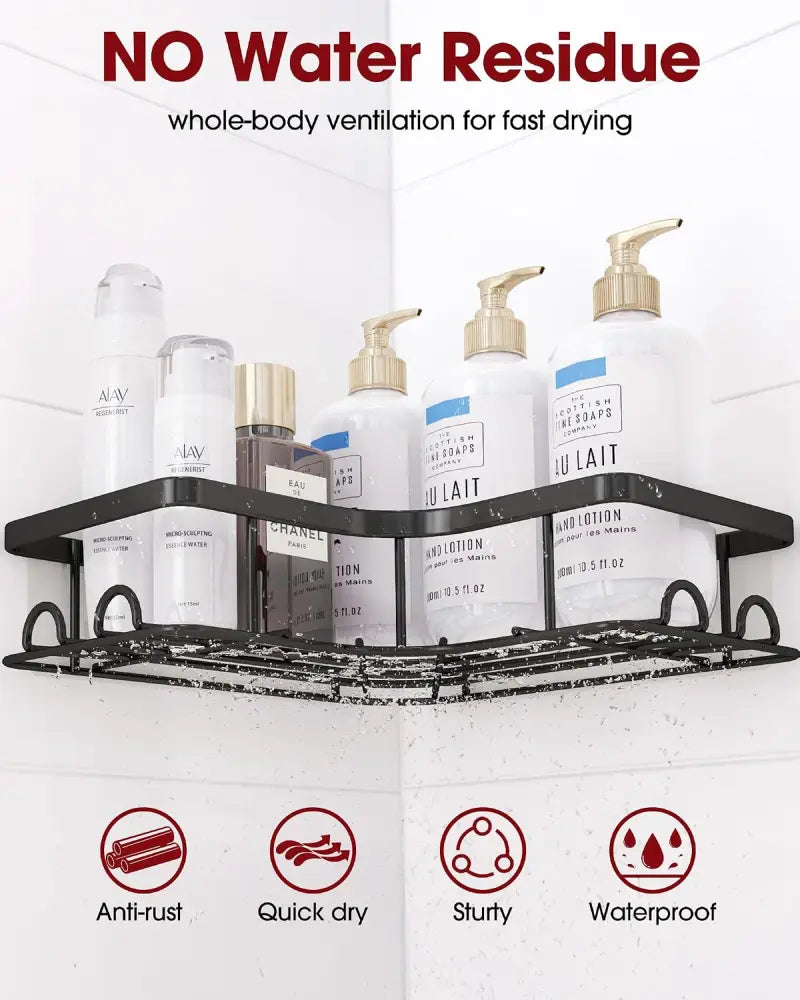 Sakugi No-Drill Corner Shower Caddy Black – Holiday Gift for Renters and College Students Removable Stainless Steel