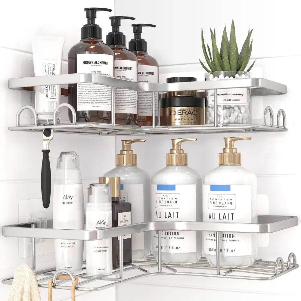 Sakugi No-Drill Corner Shower Caddy Black – Holiday Gift for Renters and College Students Removable Stainless Steel