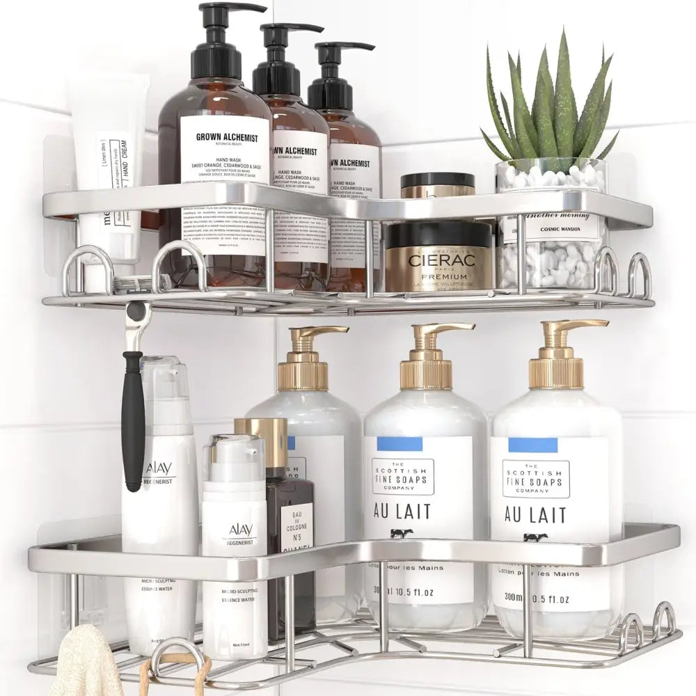 Sakugi No-Drill Corner Shower Caddy Black – Holiday Gift for Renters and College Students Removable Stainless Steel