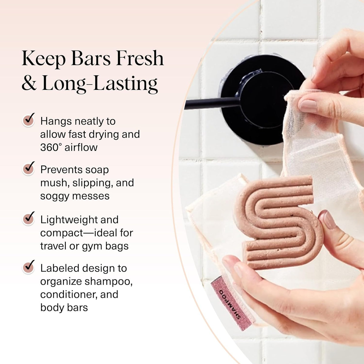 Kitsch Bar Soap Saver Pouch – Streamlined Shower Storage Solution, Two Neutral Mesh Pouches for Bar Toiletries
