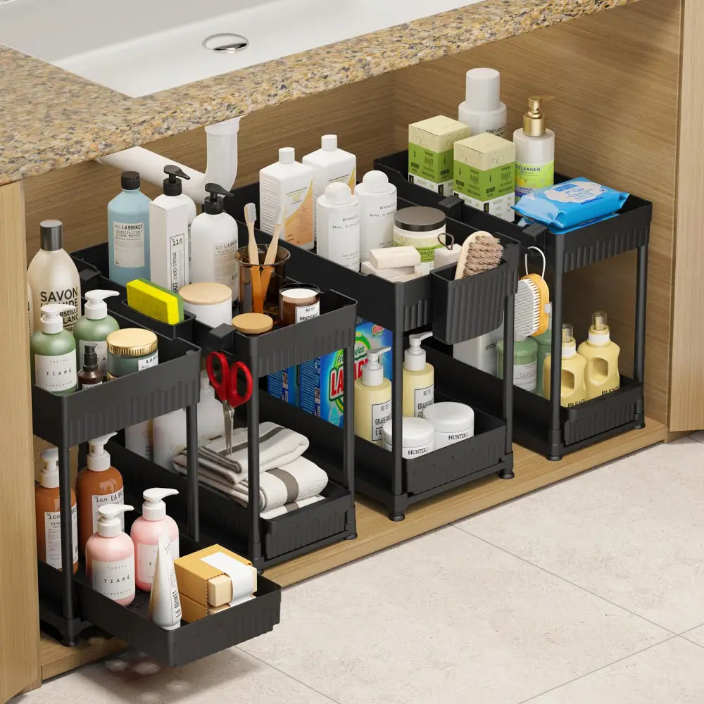 Sevenblue Slide-Out Sink Organizer Calm and Orderly Storage Solution for Bathroom and Master Suite Retreats - Black
