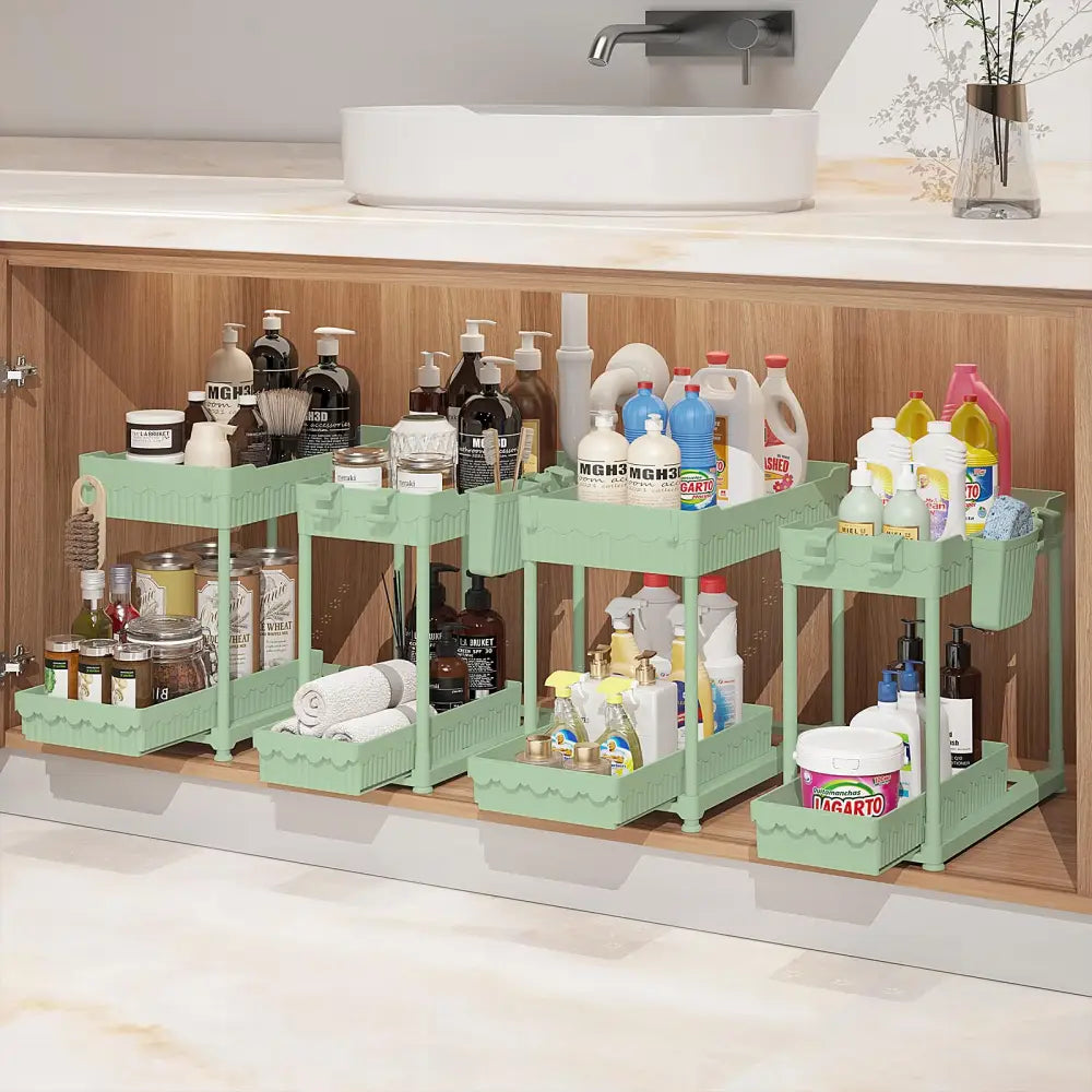 Sevenblue Slide-Out Sink Organizer Calm and Orderly Storage Solution for Bathroom and Master Suite Retreats - Green