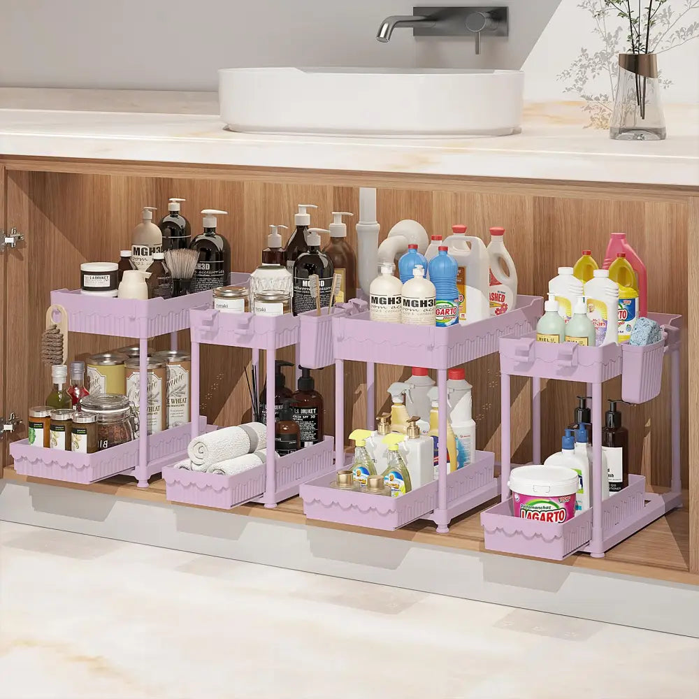 Sevenblue Slide-Out Sink Organizer Calm and Orderly Storage Solution for Bathroom and Master Suite Retreats - Pink