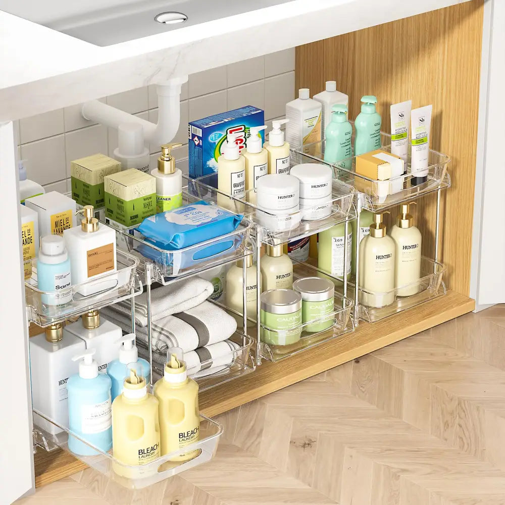 Sevenblue Slide-Out Sink Organizer Calm and Orderly Storage Solution for Bathroom and Master Suite Retreats