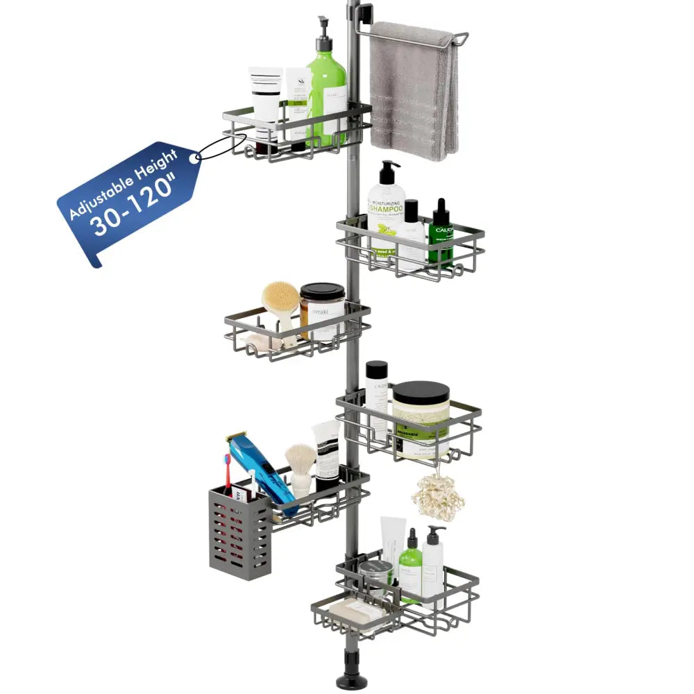 Shower Caddy Organizer Tension Pole – Gift Ready Bathroom Upgrade for Friends Who Just Renovated or Downsized - Gray