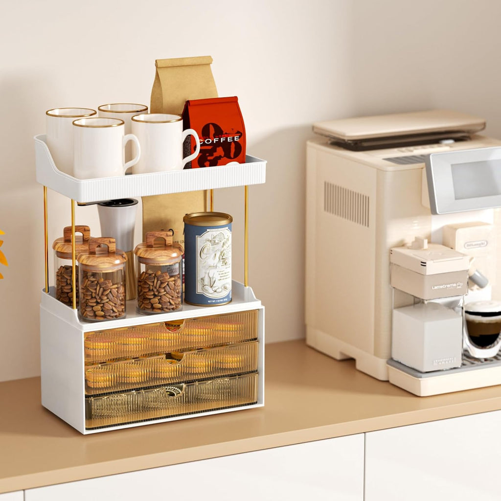 StorBin Gray Makeup Drawer Tower – Decorative Bathroom Counter Organizer Matching Modern Home Interiors