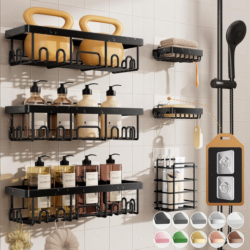 Veken Shower Caddy 6-Pack – Valentine's Day Gift for Her, Powder-Coated Rustproof Shower Organizer