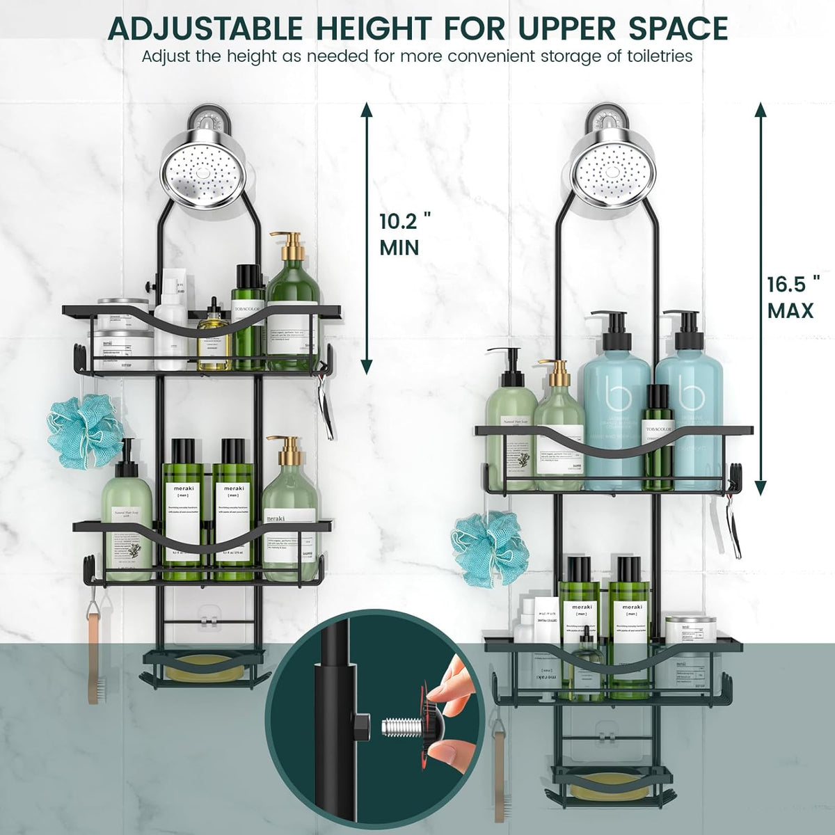 REINHARDT Adjustable Shower Organizer – Gift-Ready Bathroom Upgrade for Roommates and Newlyweds, Multiple Color Variants