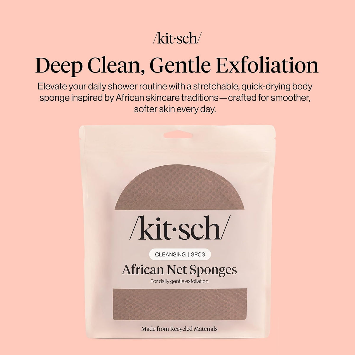 Kitsch African Net Sponge – Clean-Lined Shower Essential for Minimalist Bathrooms, Neutral-Toned Exfoliating Sponge Set