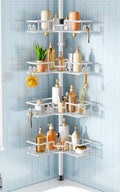 HAMITOR 4-Tier Corner Shower Caddy – Neutral Khaki Finish for Intentional, Calming Bathrooms