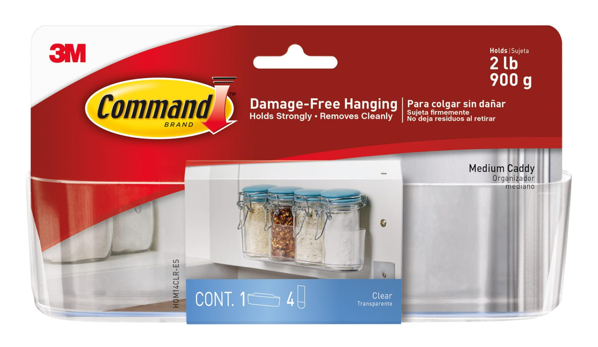 Command Large Caddy for Minimalist Bathroom Storage, Clear Wall Organizer