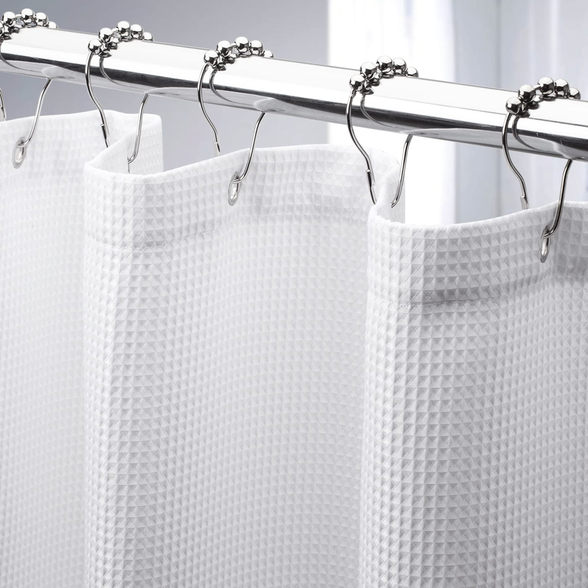 AmazerBath Solid Waffle Shower Curtain – Clean Minimalist Bathroom Refresh, Neutral Tones 240GSM Polyester