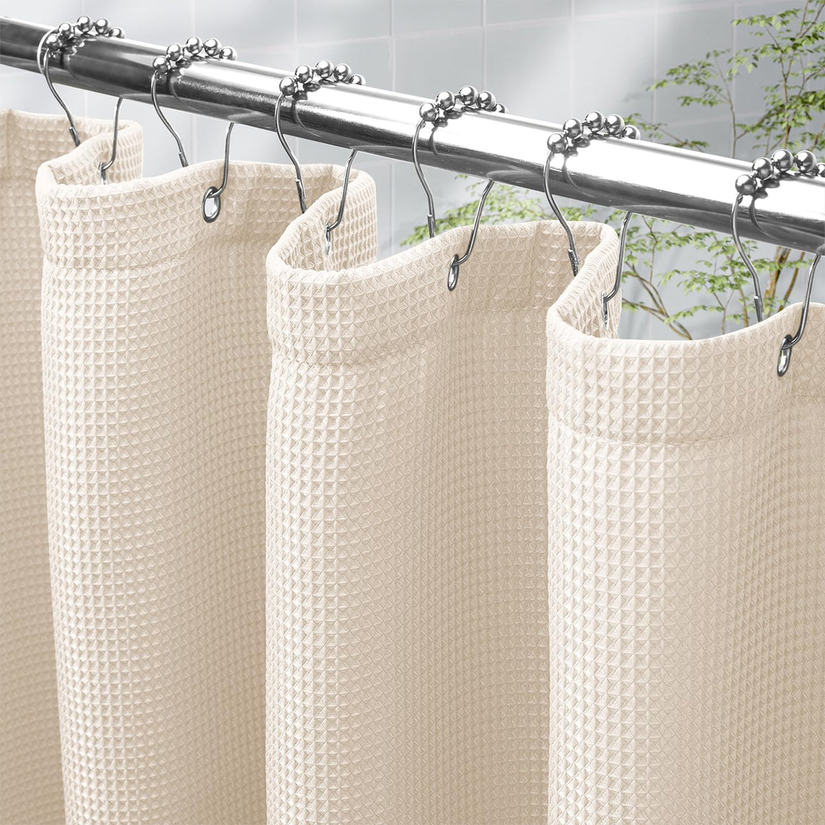 AmazerBath Solid Waffle Shower Curtain – Clean Minimalist Bathroom Refresh, Neutral Tones 240GSM Polyester