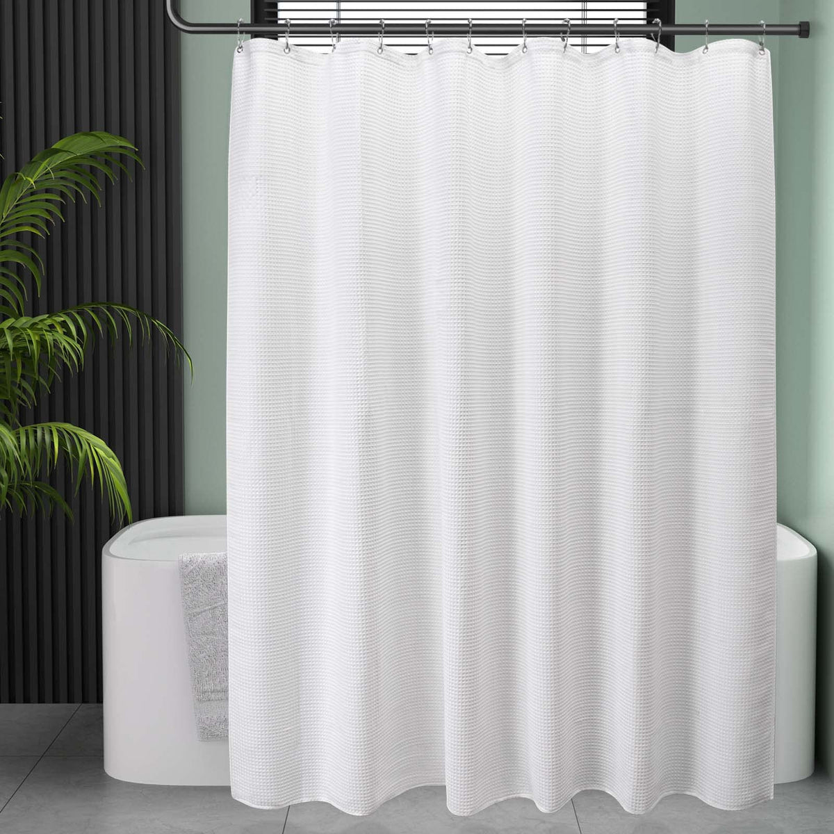 AmazerBath Solid Waffle Shower Curtain – Clean Minimalist Bathroom Refresh, Neutral Tones 240GSM Polyester