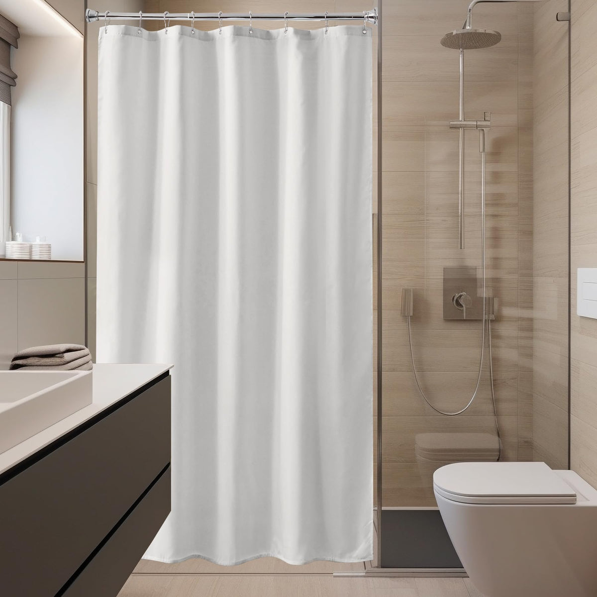 Amazer Solid Sage Green Shower Curtain 2-in-1 – Bathroom Decor Refresh with Fabric Liner, 120GSM Heavy Duty