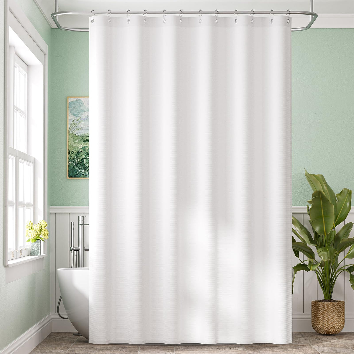 Amazer Solid Sage Green Shower Curtain 2-in-1 – Bathroom Decor Refresh with Fabric Liner, 120GSM Heavy Duty