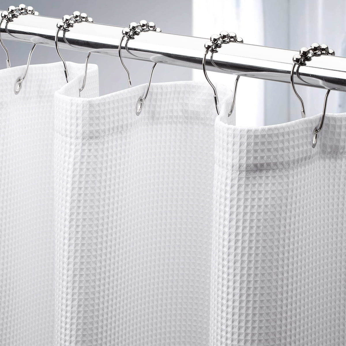 AmazerBath Solid Waffle Shower Curtain – Clean Minimalist Bathroom Refresh, Neutral Tones 240GSM Polyester