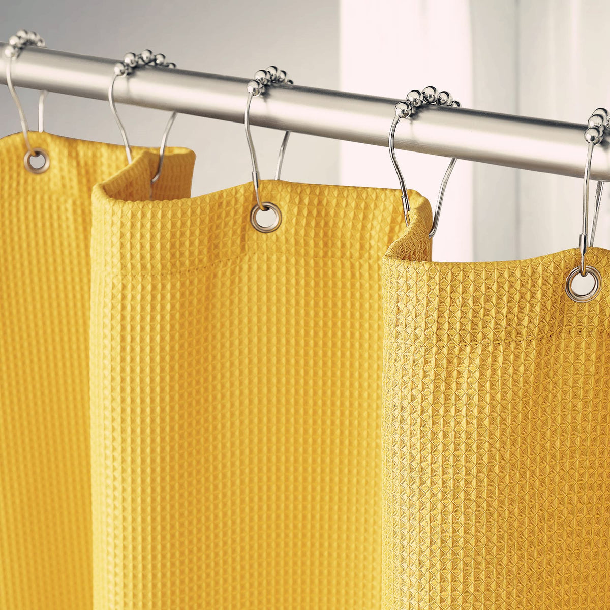 AmazerBath Solid Waffle Shower Curtain – Clean Minimalist Bathroom Refresh, Neutral Tones 240GSM Polyester