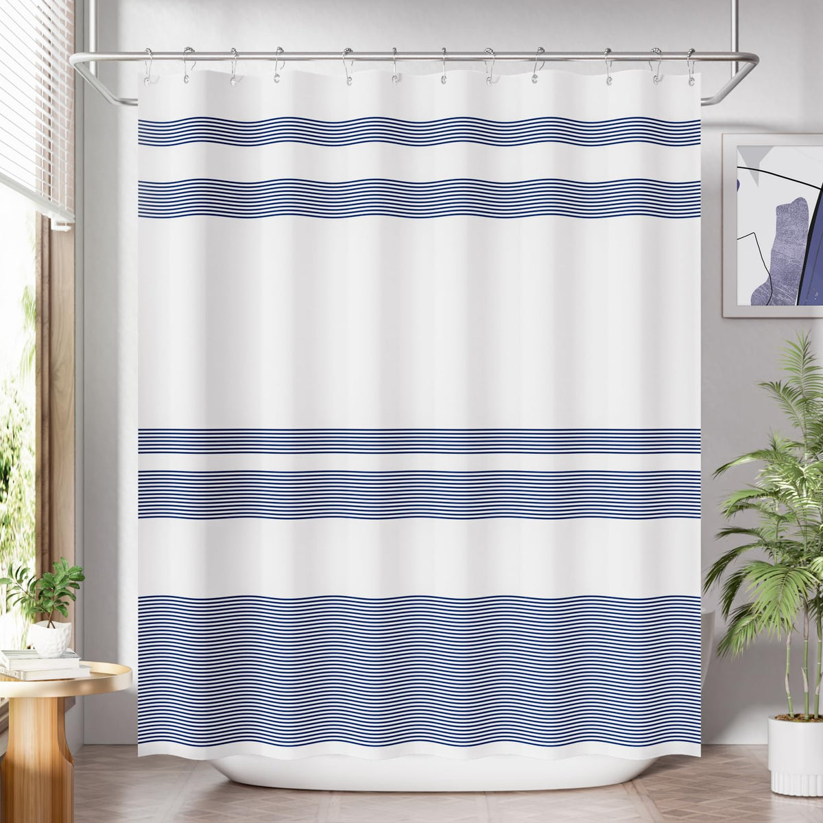 AmazerBath Farmhouse Striped Shower Curtain Set with 12 Hooks – Cozy Bathroom Decor for Living Room Inspired Retreats