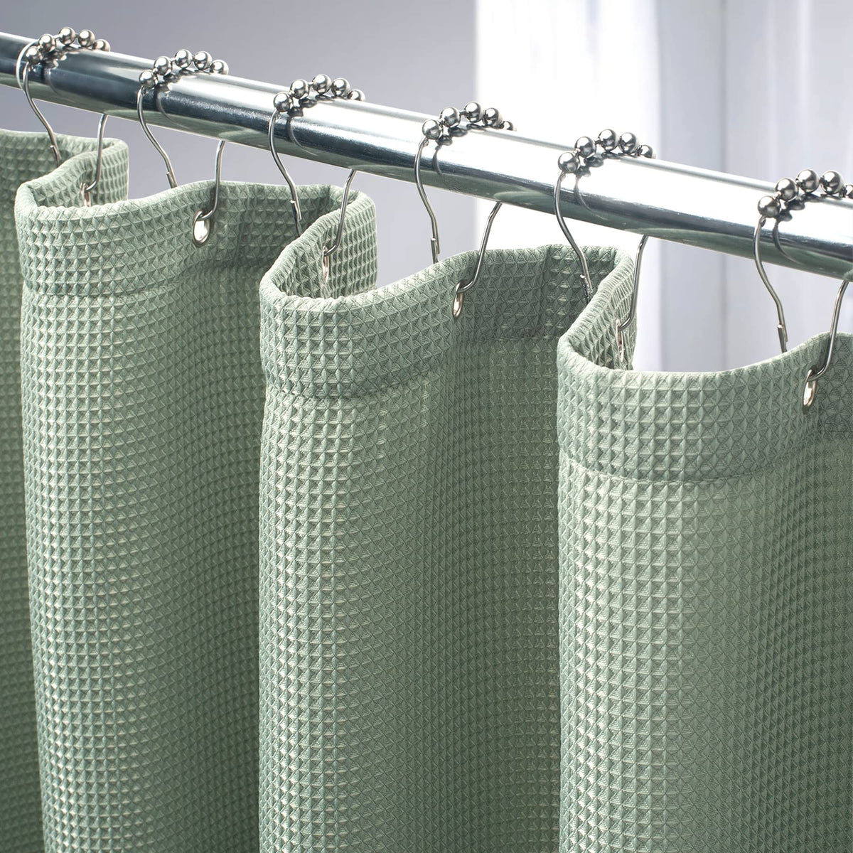 AmazerBath Solid Waffle Shower Curtain – Clean Minimalist Bathroom Refresh, Neutral Tones 240GSM Polyester