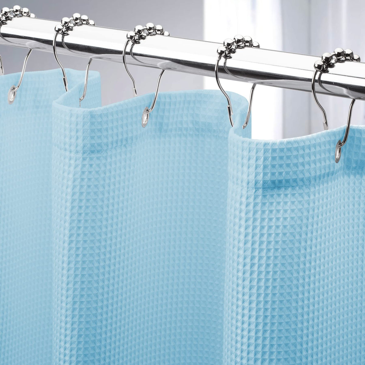 AmazerBath Solid Waffle Shower Curtain – Clean Minimalist Bathroom Refresh, Neutral Tones 240GSM Polyester