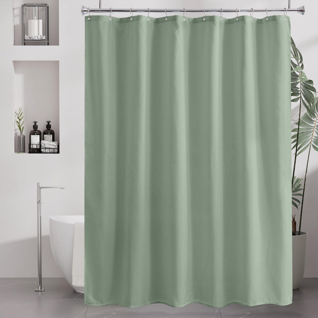 Amazer Solid Sage Green Shower Curtain 2-in-1 – Bathroom Decor Refresh with Fabric Liner, 120GSM Heavy Duty