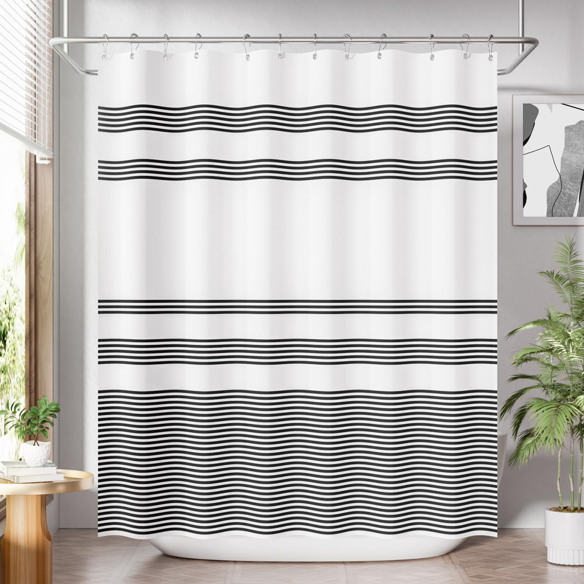AmazerBath Farmhouse Striped Shower Curtain Set with 12 Hooks – Cozy Bathroom Decor for Living Room Inspired Retreats