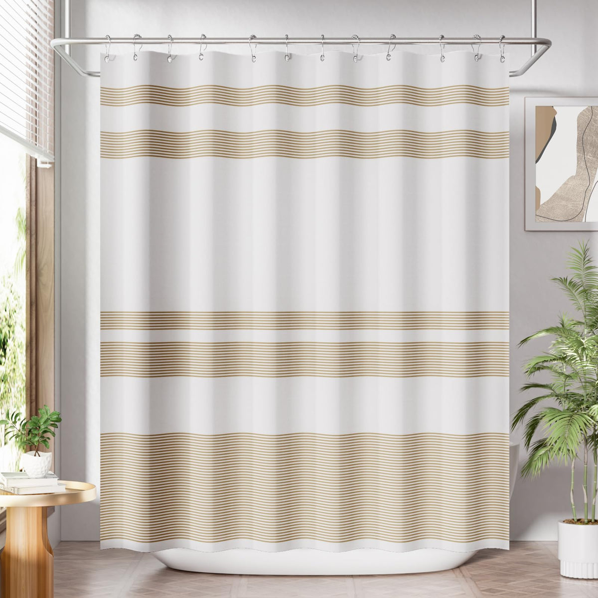 AmazerBath Farmhouse Striped Shower Curtain Set with 12 Hooks – Cozy Bathroom Decor for Living Room Inspired Retreats