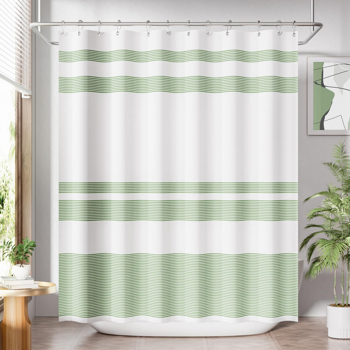AmazerBath Farmhouse Striped Shower Curtain Set with 12 Hooks – Cozy Bathroom Decor for Living Room Inspired Retreats