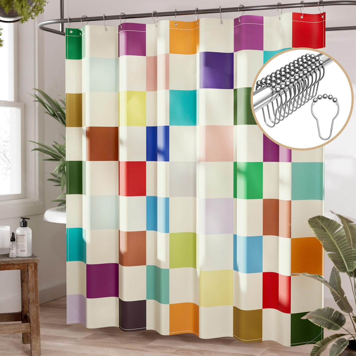 AmazerBath Farmhouse Striped Shower Curtain Set with 12 Hooks – Cozy Bathroom Decor for Living Room Inspired Retreats
