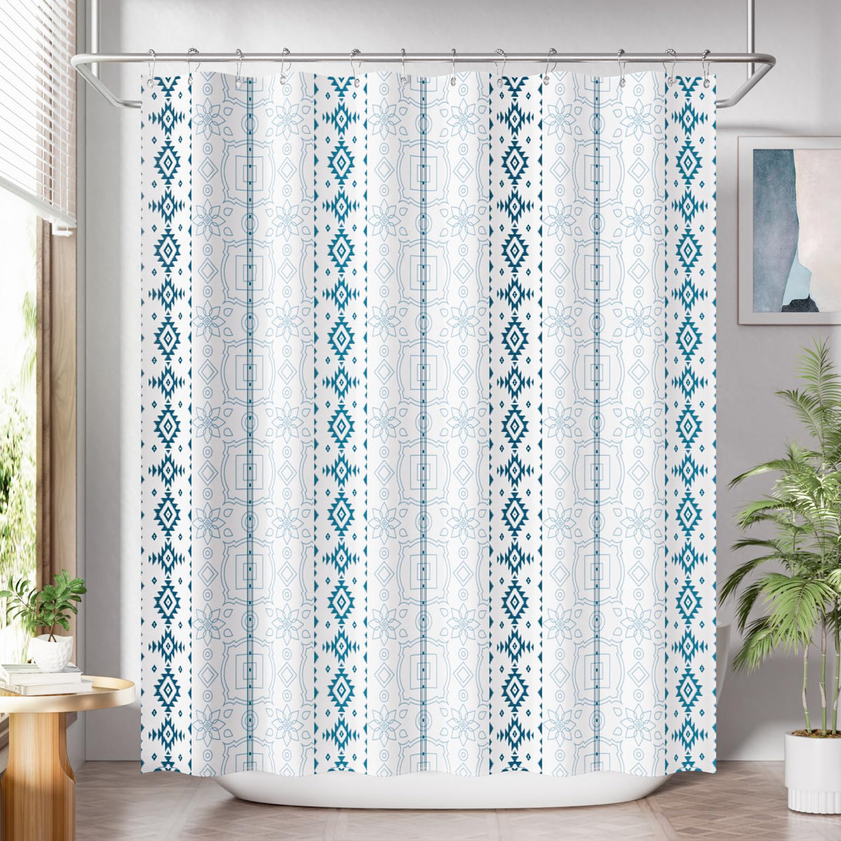 AmazerBath Farmhouse Striped Shower Curtain Set with 12 Hooks – Cozy Bathroom Decor for Living Room Inspired Retreats