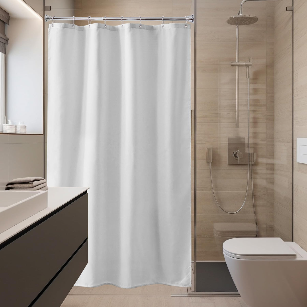 Amazer Solid Sage Green Shower Curtain 2-in-1 – Bathroom Decor Refresh with Fabric Liner, 120GSM Heavy Duty